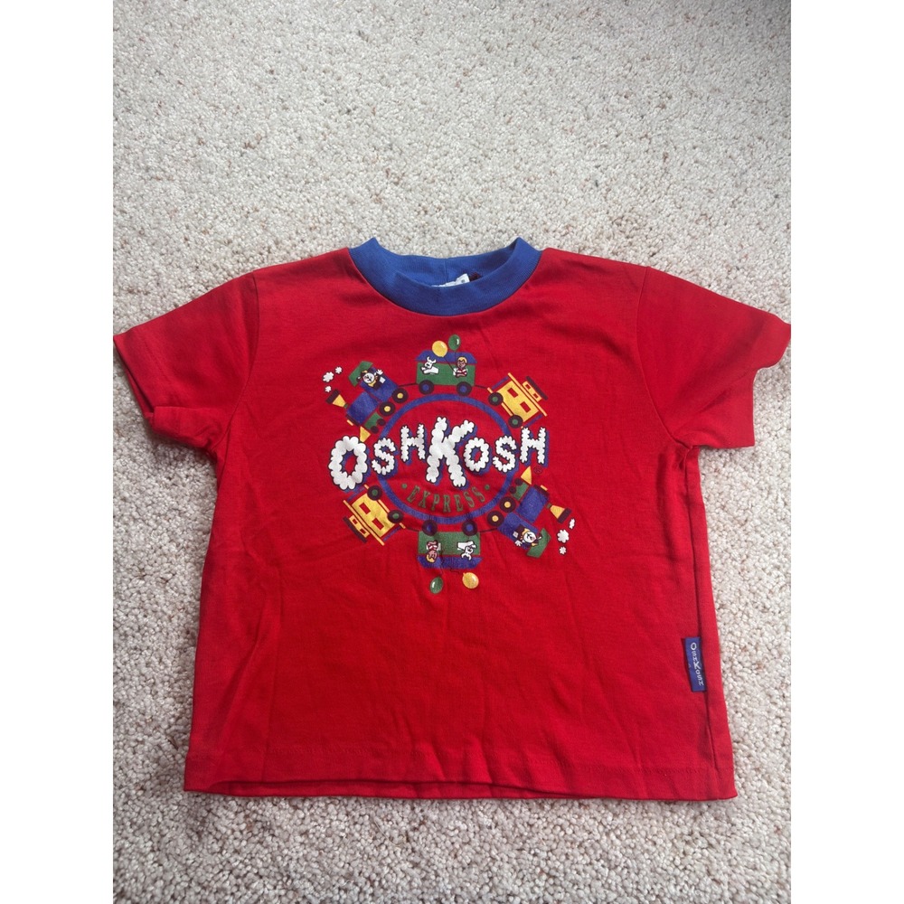 Vintage 80s OshKosh Bgosh Red Express Train Ringer TShirt 4T Single Stitch Flaw